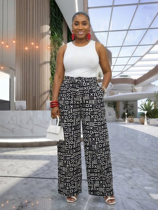 Pants - African Print Monochrome Trousers